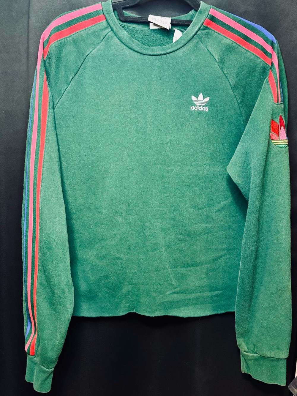 Adidas Green Crewneck Sweatshirt with Signature Stripes